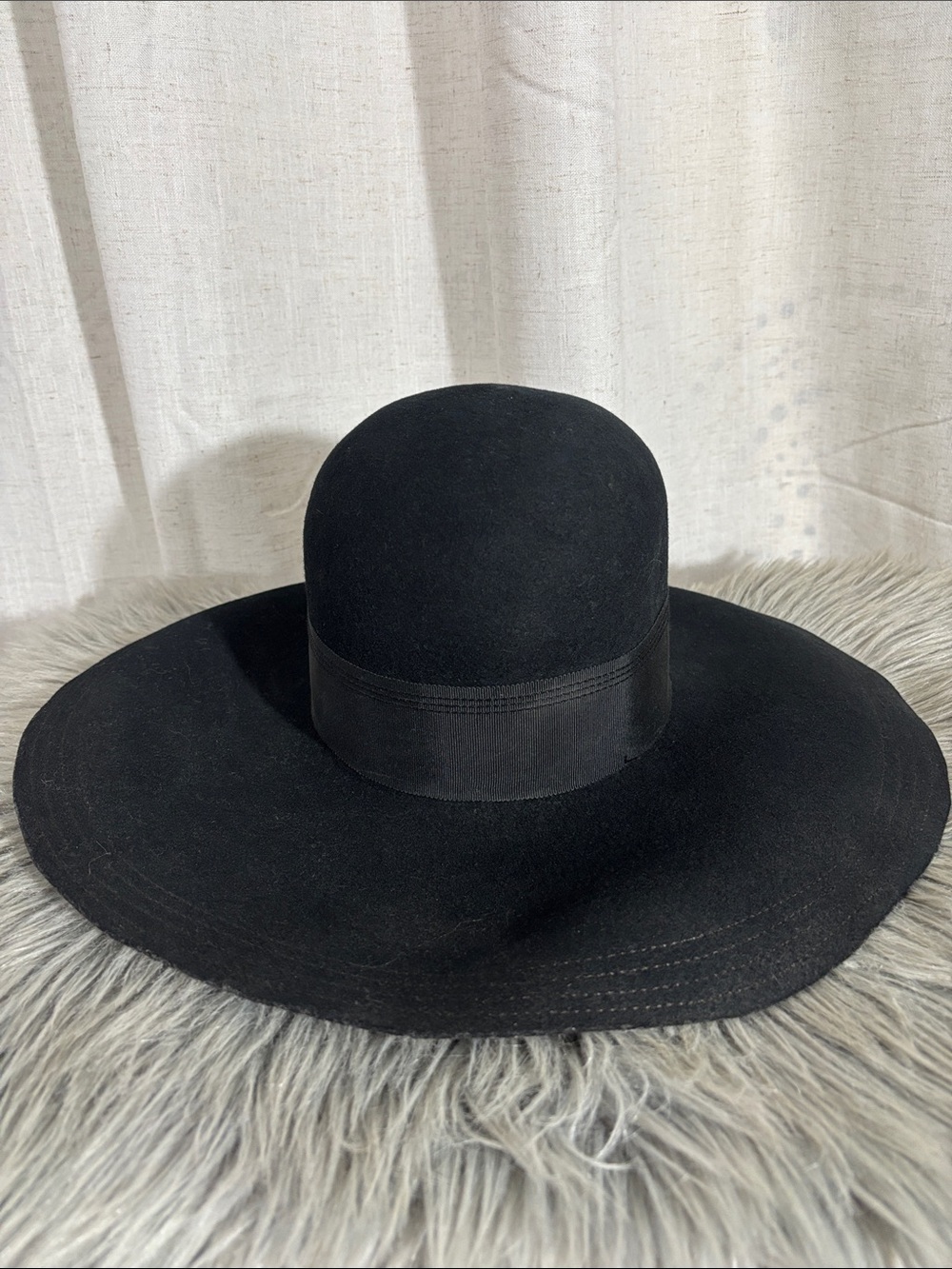 Vintage Wide-Brim Women's Black Wool Felt Floppy Hat - Picture 4 of 11